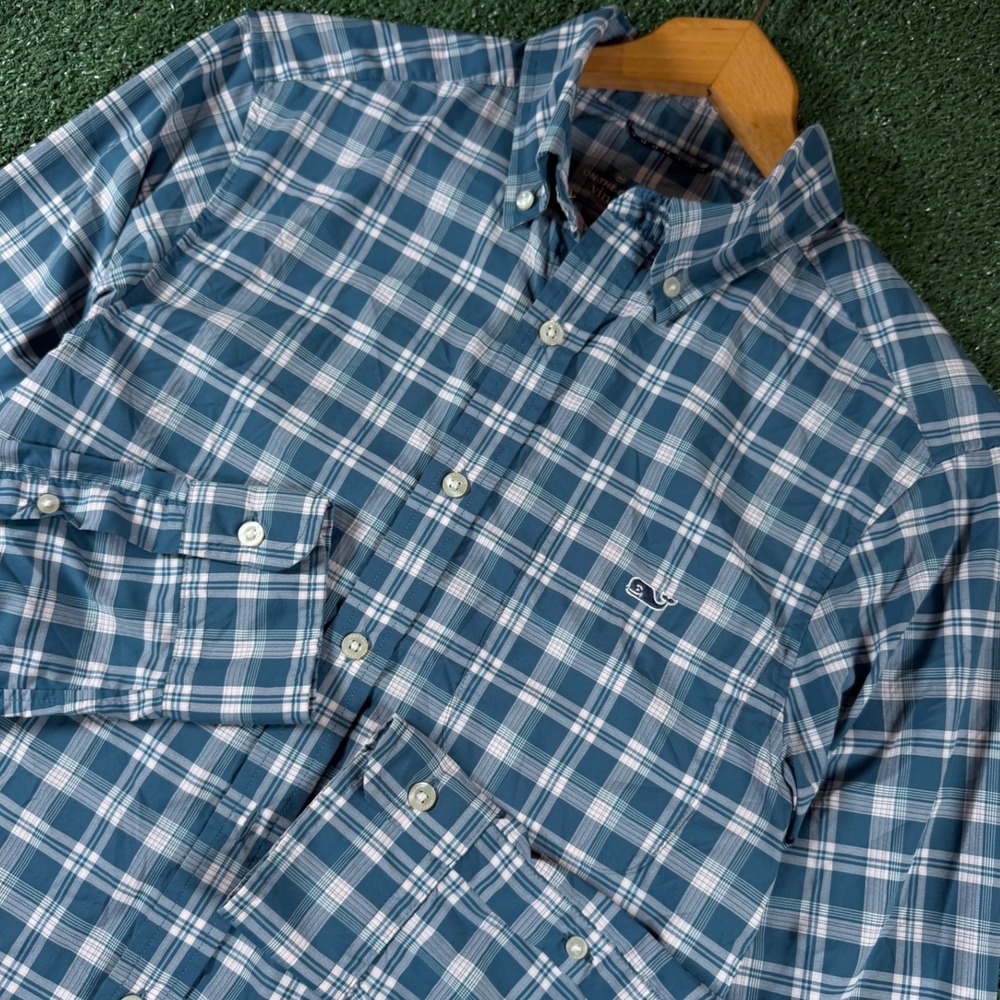 Vineyard Vines Button Down Mens XS Blue Excellent On-The-Go Performance Plaid